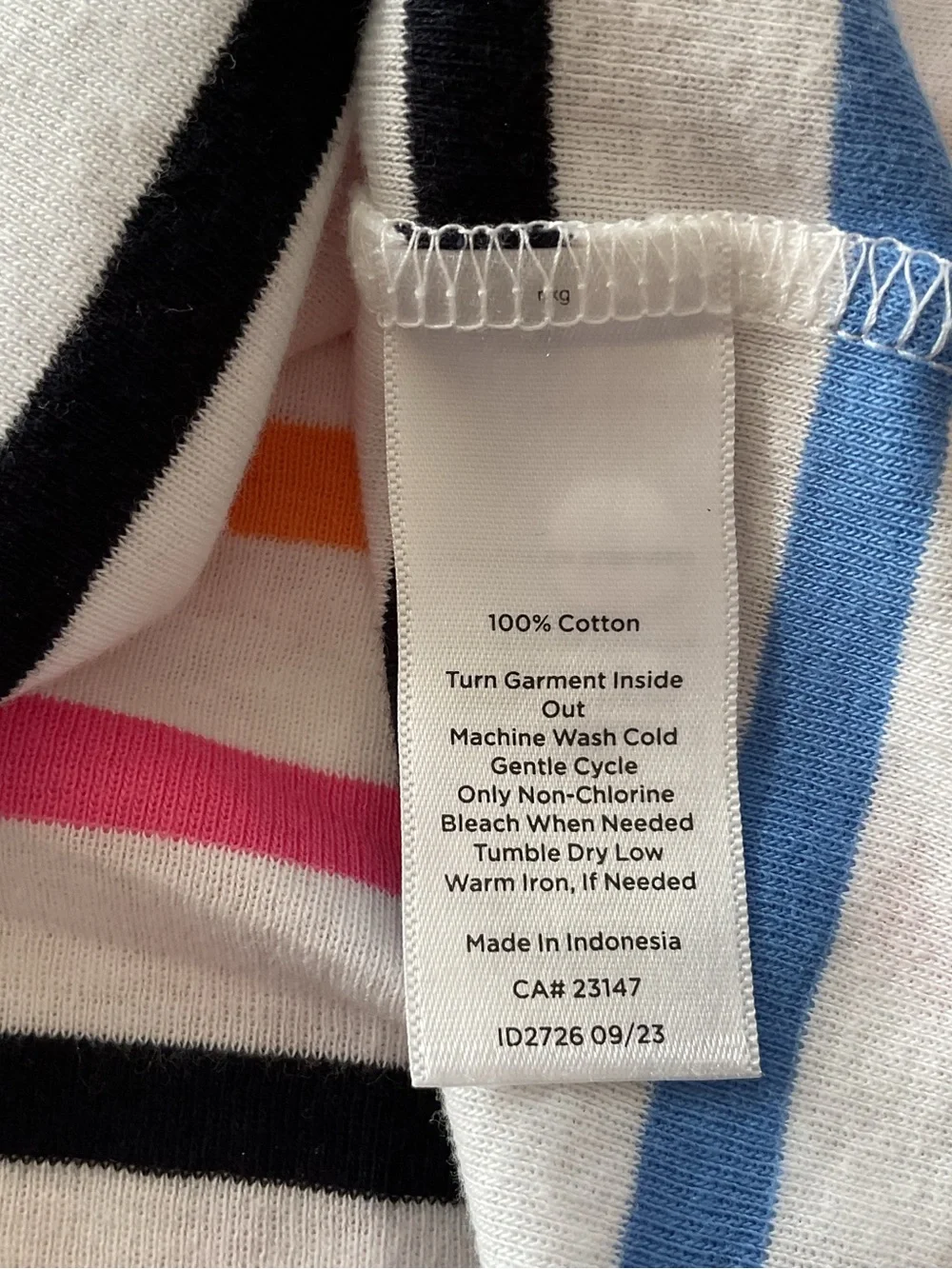 Talbots White Tee with Pink, Orange, Green, Blue & Black Stripes